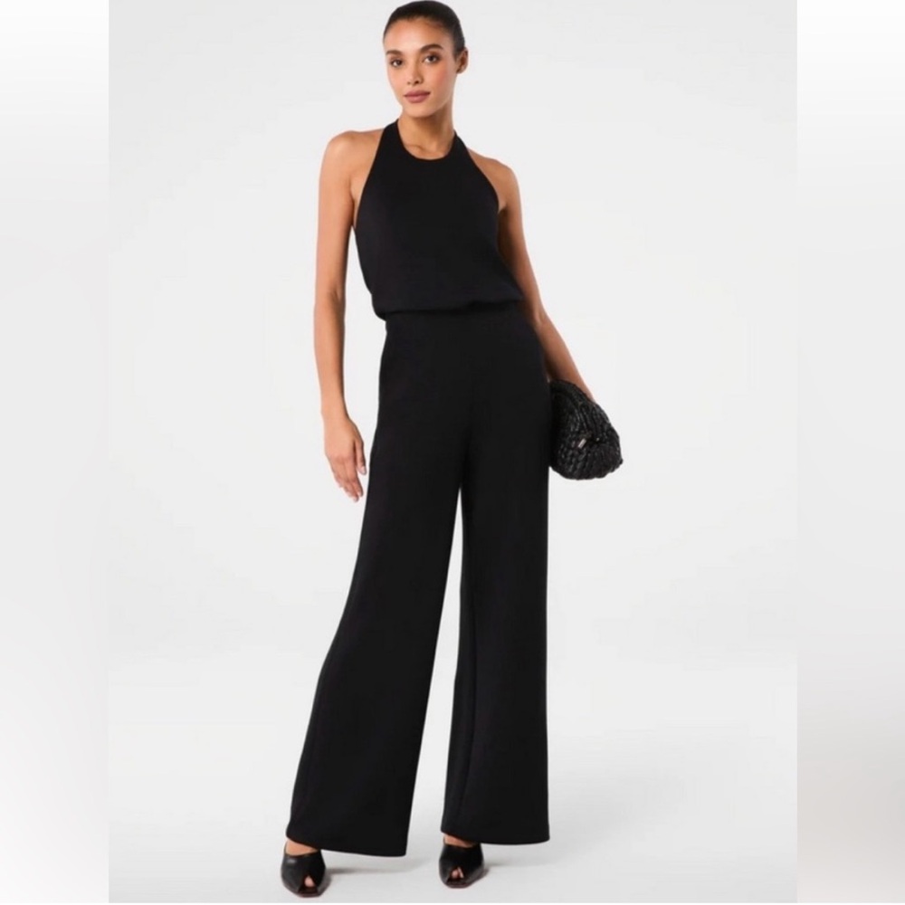 SPANX Black Wide Leg Jumpsuit Sleeveless High Neck Tall NWT